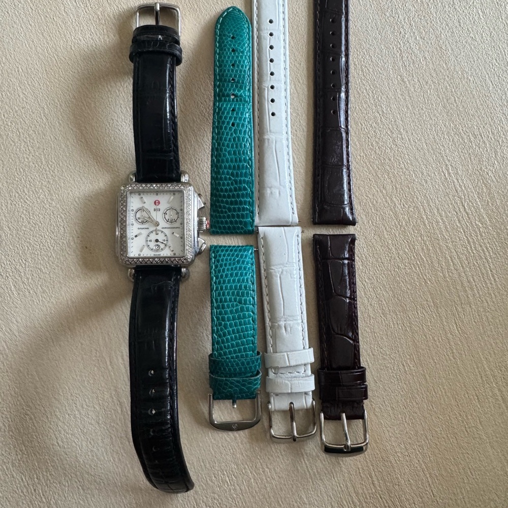 Michele, Chic rectangular Watch with Colorful Straps